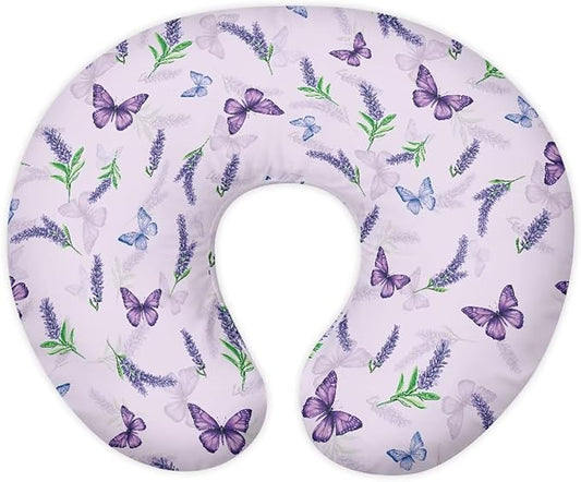 Nursing Pillow Cover, Ultra Soft Compatible with Pillow,Washable & Breathable，Fits The Original Support for Breastfeeding,Lavender Butterfly