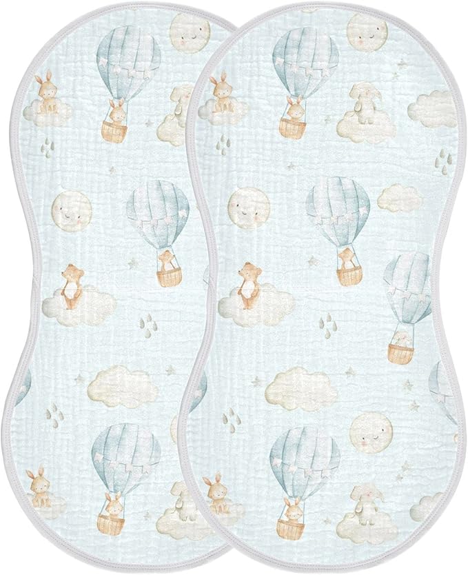 Hot Air Balloon Elephant Rabbit Bear Muslin Burp Cloths for Baby 2 Pack 100% Cotton Baby Washcloths Bibs for Boy Girl
