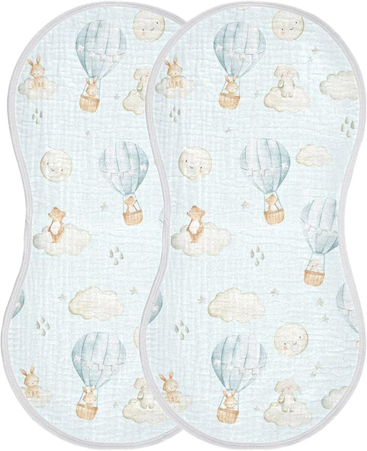 Hot Air Balloon Elephant Rabbit Bear Muslin Burp Cloths for Baby 2 Pack 100% Cotton Baby Washcloths Bibs for Boy Girl