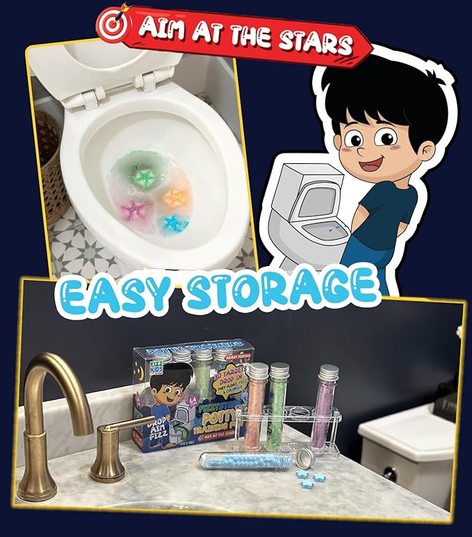 Fizzy Stars-Speed Up Potty Training Star-Shaped Potty Targets That Bubble & Change Color – Fun Toilet & Urinal Aim Trainer for Toddlers (1 Pack – 64 Stars)