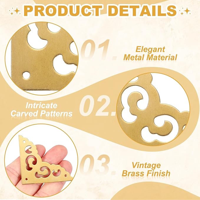 uxcell 4Pcs Brass Corner Protector 2 Inch Metal Corner Protector with Mounting Nails Box Edge Guard Retro for Cabinets Speaker Corners Furniture Decorative (Brass)