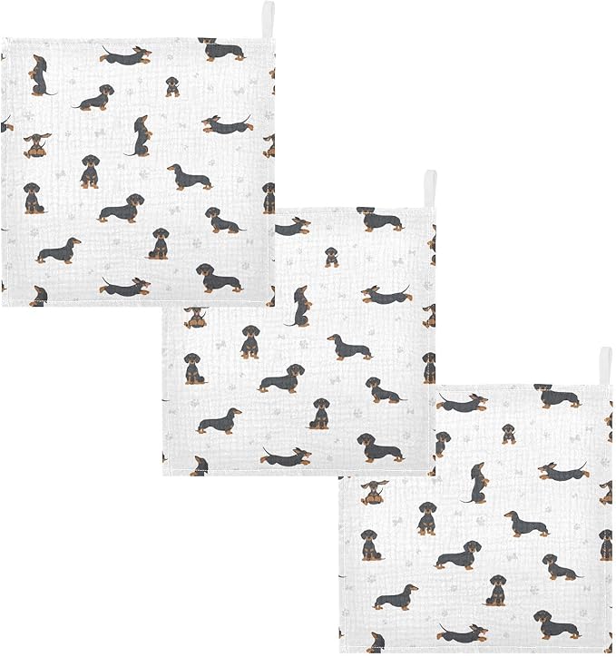 vvfelixl Baby Cotton Washcloths Black Dachshund Infants Bath Towel for Unisex Face Towels for Newborn, Natural Baby Wipes Delicate Skin, 11.8 X 11.8 inch, one sizex5