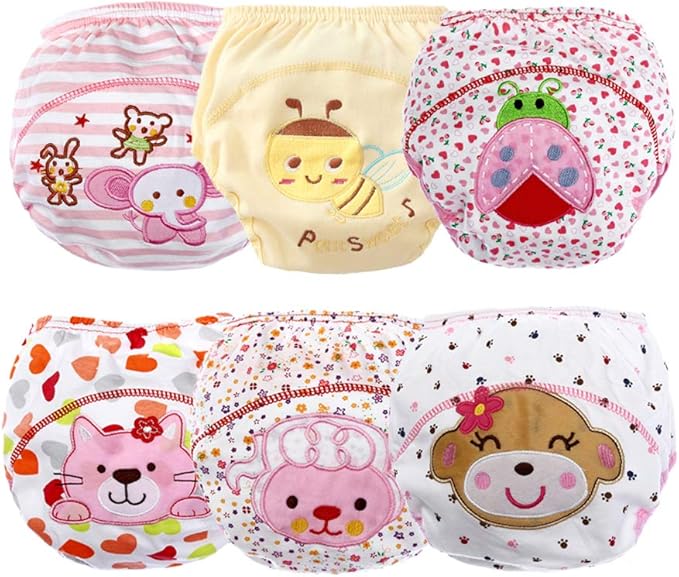 Cotton Reusable Baby Training Pants Unisex Potty Toddler Underpants Kids Waterproof Breathable Underwear 6-Pack