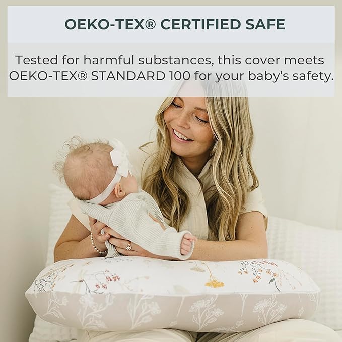 Pobibaby 1-Pack Premium Nursing Pillow Cover - Ultra Soft & Stretchy 96% Cotton, Breastfeeding Pillow Cover for Baby Boys and Girls (Wildflower)