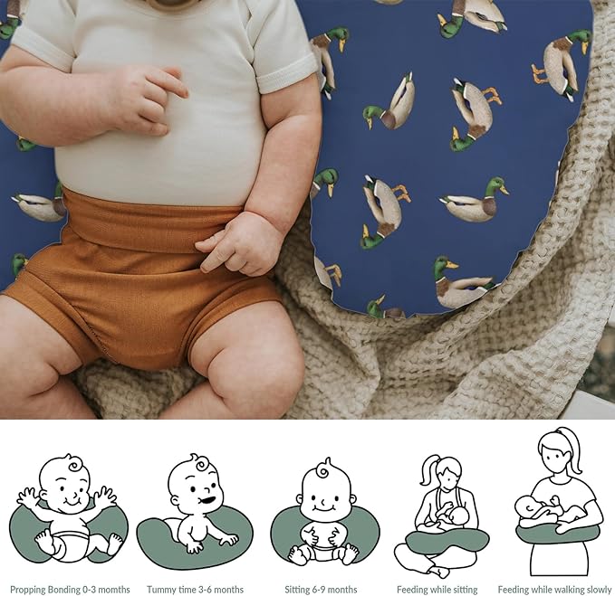 Wild Ducks Mallards Baby Nursing Pillow Covers for Boy Girl Mallard Duck Lake Pond Nursing Pillow Slipcovers for Breastfeeding Pillows Vintage Duck Hunting Soft Stretchy Covers for Newborn Infant