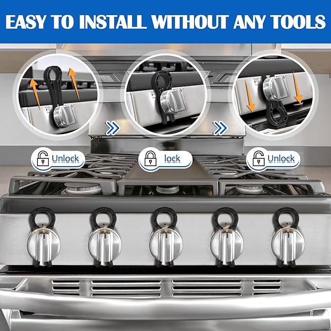 5-Pack Gas Stove Knob Locks for Toddler Safety, for Stove for Baby and Pets Safety (Black)