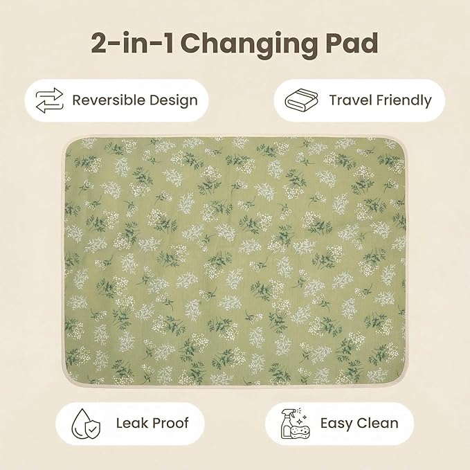 Baby Diaper Changing Pad, 19.7"x25.6" Waterproof Changing Pad Liners with 100% Muslin Cotton Front Top and Leather Back, Soft and Absorbent Portable Changing Mat for Travel, Changing Station