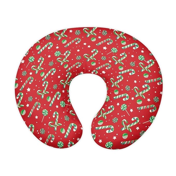 Christmas Green and Red Cane Nursing Pillow Cover for Baby Boy Girl Newborn U-Shaped Breastfeeding Pillowcase Cushion Cover Easy to Use and Dustptoof Xmas Decor