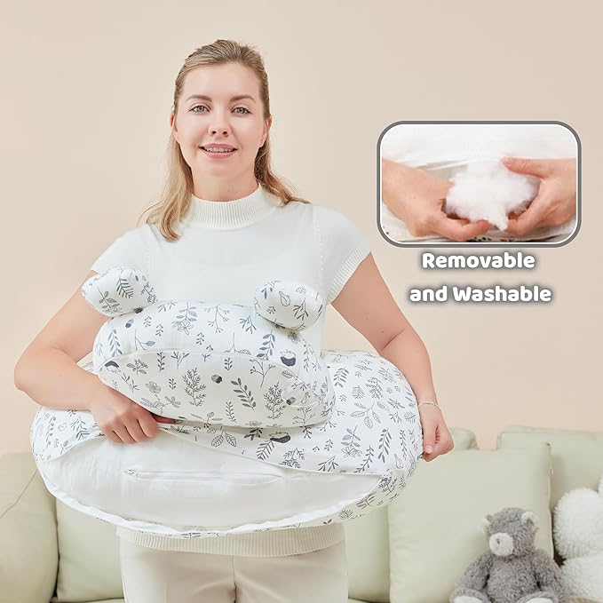lasoftan Nursing Pillow for Breastfeeding, Breast Feeding Pillow for Mom Support, Adjustable Waist Strap and Removable Cotton Cover, Leaves