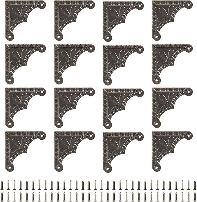 uxcell 30pcs Vintage Corner Protector 1.5"x1.5"x0.3" Decorative Metal Edge Corner Protectors Brackets with Mounting Nails for Box Wooden Case Chest Table Desk Bronze