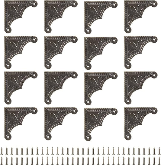 uxcell 30pcs Vintage Corner Protector 1.5"x1.5"x0.3" Decorative Metal Edge Corner Protectors Brackets with Mounting Nails for Box Wooden Case Chest Table Desk Bronze