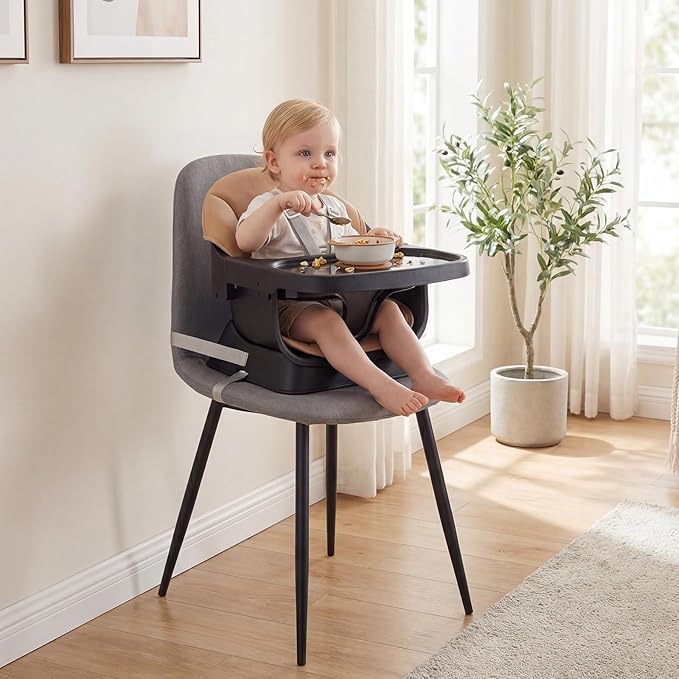 HONEY JOY 9-in-1 Baby High Chair, Convertible Wood Highchair for Babies and Toddlers/Dining Booster Seat/Table & Chair Set, Toddler Stool w/5-Point Safety Harness, Removable Cushion & Tray (Coffee)