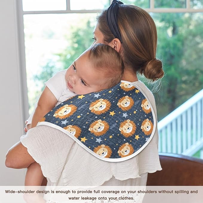 4Pcs Cute Lion Burp Cloth,Unisex Large Absorbent Soft Cotton Muslin Burping Cloths for Newborn Boys Girls,11x22in,A111664