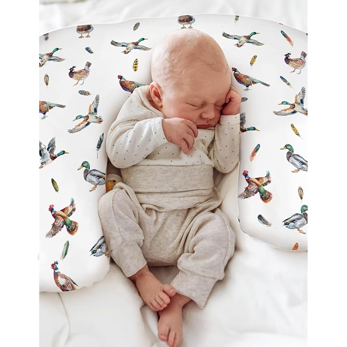 Country Mallard Duck Pheasant Baby Nursing Pillow Covers for Boy Girl Western Hunting Animals Nursery Pillowcase for Breastfeeding Pillows Wildlife Birds Soft Stretchy Slipcovers for Newborn Infant