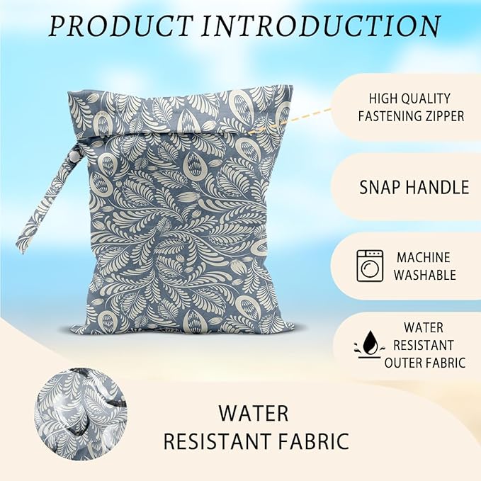 2Pcs Plant Wet Bags 12x10 Inch, Leaves Waterproof Travel Laundry Bags, Washable Reusable Wet Dry Bag for Swimsuit Pool Beach Diapers Dirty Yoga Gym Clothes, Plant Gifts for Women Friend Travelers