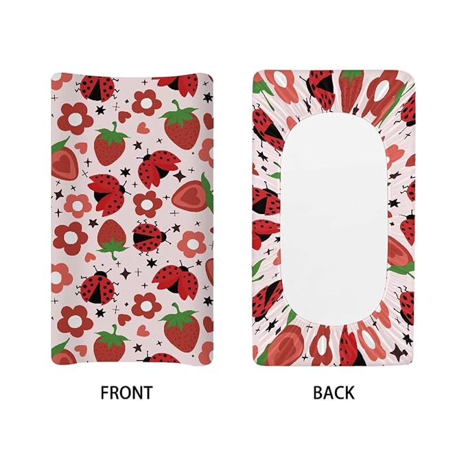 Strawberry Changing Pad Cover for Baby Ladybug Diaper Change Table Pad Covers Stretchy Baby Nursery Diaper Changing Pad Sheets Gift for Holiday