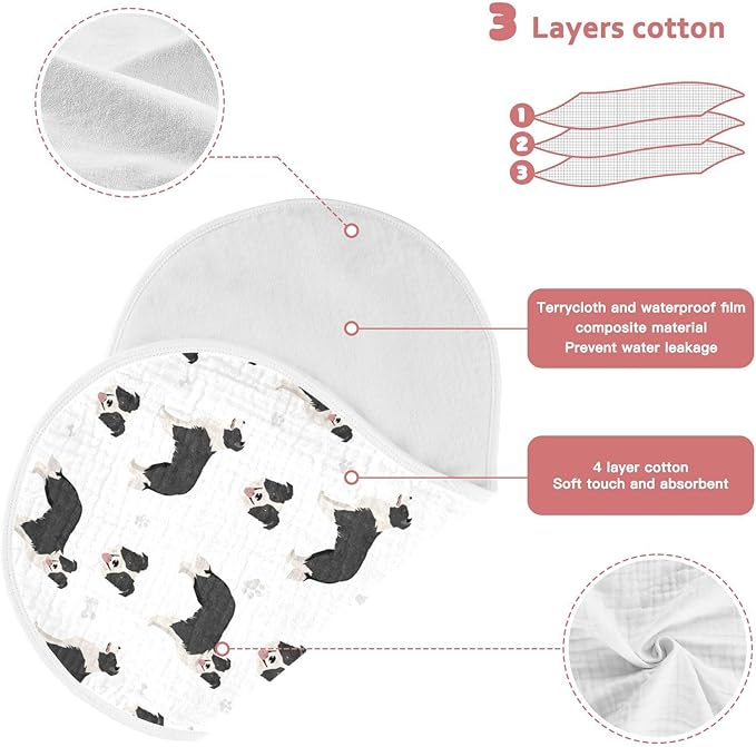 vvfelixl Burp Cloths Border Collie Black for Baby Boy Girls Baby Washcloths Burp Rags 1 Pack