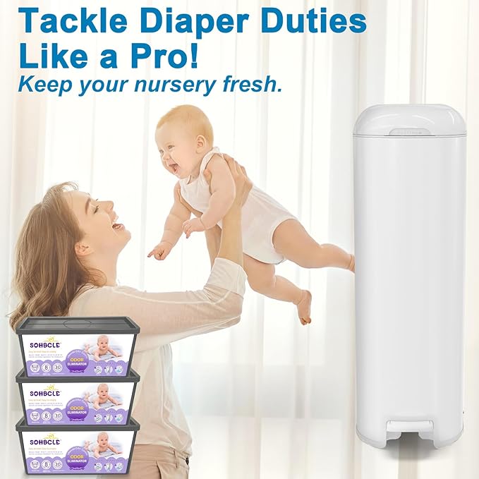 Refills Compatible with Genie Easy Roll Signature Diaper Pail and Platinum Diaper Pail, Upgraded 90 Bags Hold up to 4200 Newborn Diapers, Extra Thickness Powerful Odor Control