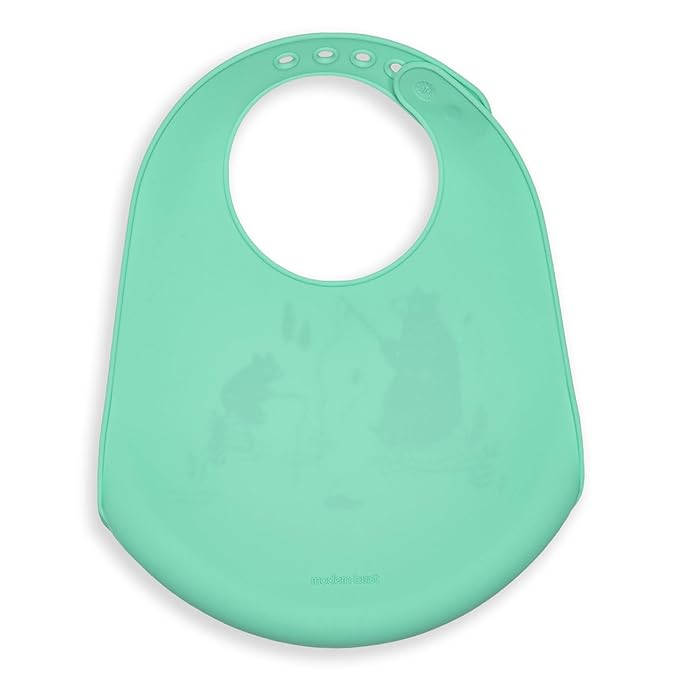 Modern Twist Bucket-Bib 100% Food-Grade Silicone, Waterproof and Reusable, Bear Family – Mint Green