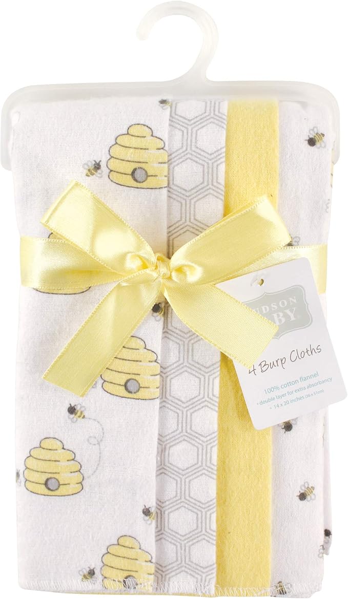 Hudson Baby Cotton Poly Flannel Burp Cloths Multipack, Bee 8-Pack, One Size