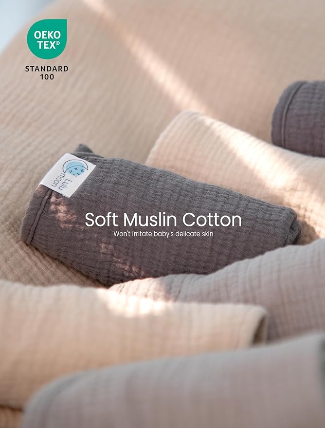 lulumoon Muslin Burp Cloths for Babies: 100% Soft Cotton Large Burping Cloths - Neutral Baby Burp Rags for Boy and Girl - Absorbent Burp Cloth for Spit-Ups 6 Pack