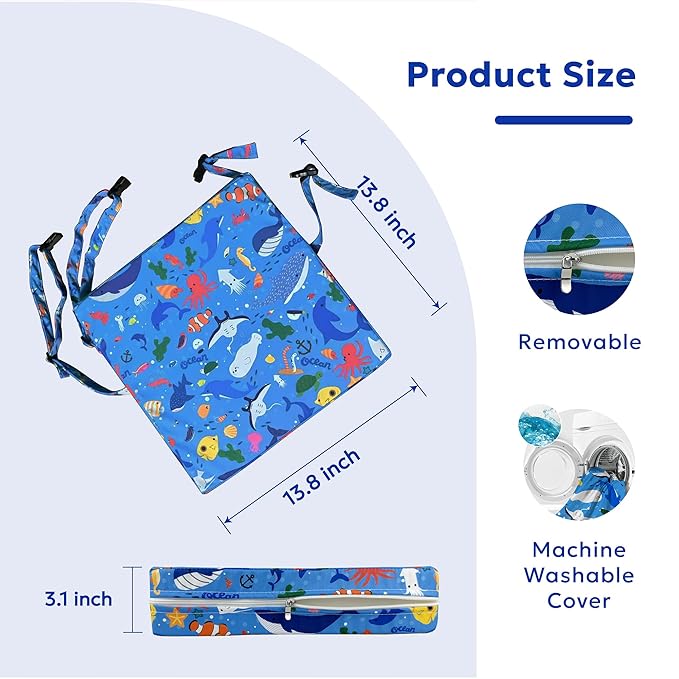 Toddler Booster Seat for Dining Table & Kitchen Chairs - Premium Foam with Non-Slip Bottom & Double Adjustable Straps, Safety Certified, Portable Travel &Easy to Clean (Blue-Ocean)
