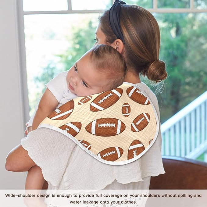 1 Pack Muslin Burp Cloths Sports Football Khaki Print Cotton Baby Burp Cloths Absorbent Soft Burping Cloth Washcloths for Newborn Babies 22x11 Inch