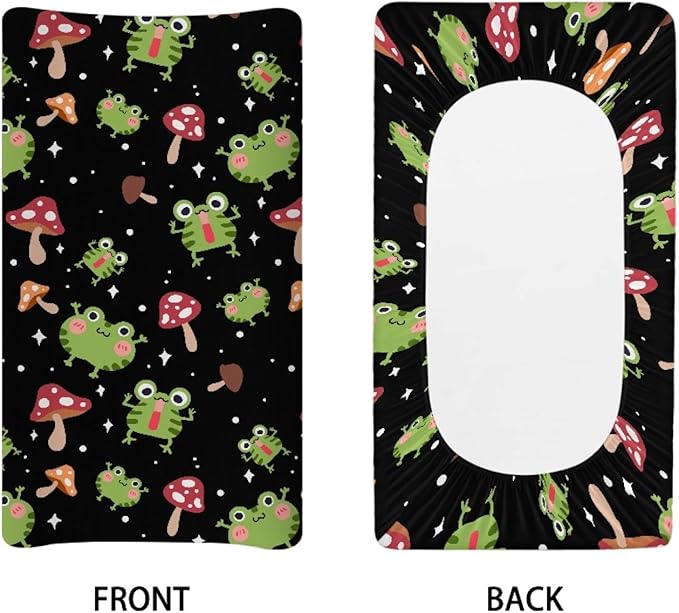 GOSTONG Mushroom Frog Baby Changing Table Cover for Toddlers Removable Soft Breathable Stretchy Diaper Changing Pad Sheets, Newborn Washable Changing Mat Covers