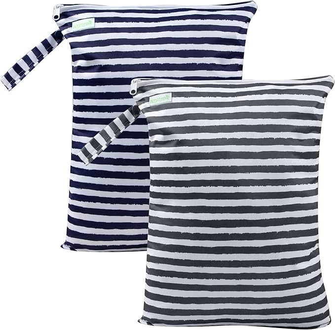 wegreeco Wet Dry Bag for Baby Swimsuit, Small Wet Dry Bag for Clothes Diaper and Breast Pump Parts, Large Baby bag for Travel,Gym Clothes,Beach,Pool,Extra Clothes (Black&Grey Stripes)