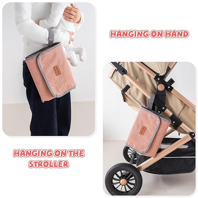 Portable Diaper Changing Pad, Large Foldable Baby Travel Changing Mat with Storage Pocket for Wipes & Diapers, for Nursery, Car, Outdoor Use (Park, Beach)