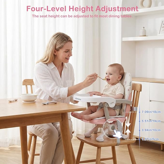 UBRAVOO 2in1 Portable Toddler Booster Seat, Grow with Baby Booster Seat for Dining Table with Removable Tray & Seat Pad, high chair for travel, ACE1013 Pink Flamingos