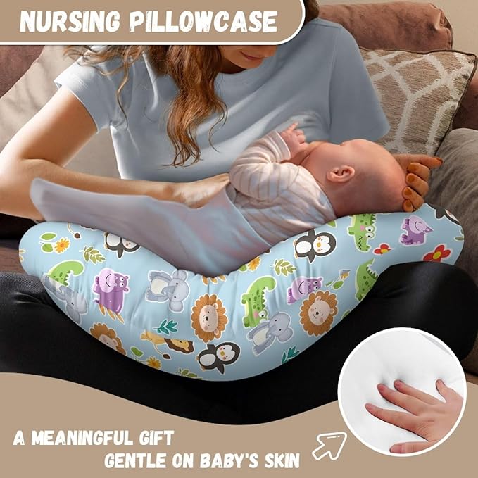 Zoo Animals Baby Nursing Pillow Cover Breathable Durable Neutral Breastfeeding Pillow Cover Soft Nursing Pillow Case for Toddler Infant