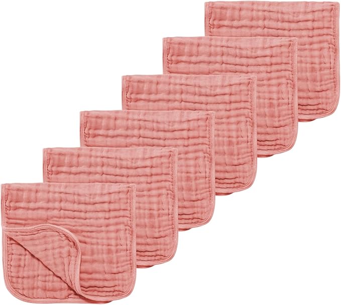 Muslin Solid Burp Cloths 100% Cotton Large 18''x10'' Extra Soft and Absorbent Multifunctional 6 Pack Baby Burping Cloth for Unisex Boys Girls (Pink)