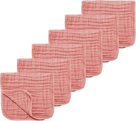 Muslin Solid Burp Cloths 100% Cotton Large 18''x10'' Extra Soft and Absorbent Multifunctional 6 Pack Baby Burping Cloth for Unisex Boys Girls (Pink)