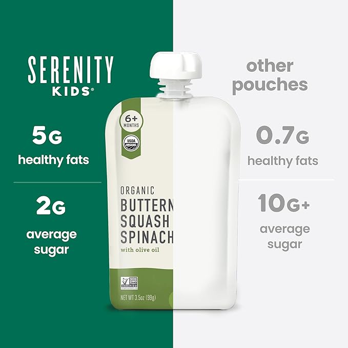 Serenity Kids 6+ Months Veggie Puree Baby Food Pouches - USDA Organic Stage 1 Baby Food - No Added Sugar Toddler Snacks with 1 Serving of Veg - BPA-Free Recyclable Toddler Pouches - 3.5 Oz, Pack of 6
