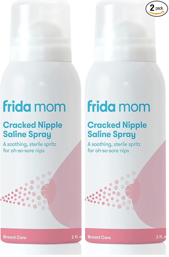Frida Mom Cracked Nipple Soothing Spray - All-Natural Saline to Heal Sore, Cracked Breastfeeding Nipples - Air-Dry, Gentle for Baby + Mom - 2 Fl oz (Pack of 2)