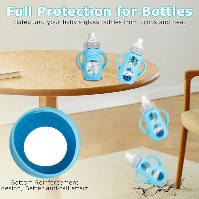 Silicone Sleeves with Handles for Mam Glass Baby Bottles 9oz,Anti Breakage Baby Bottle Holder with Handles 3 Pack