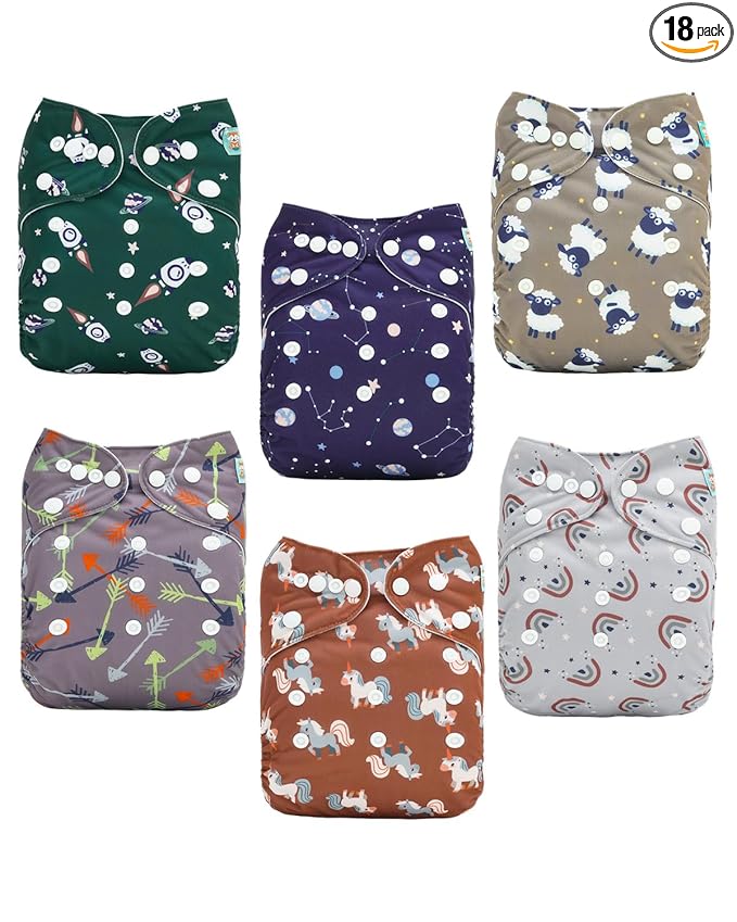 ALVABABY Baby Cloth Diapers 6 Pack with 12 Inserts Cloth Diaper Covers Adjustable Washable Reusable for Baby Girls and Boys