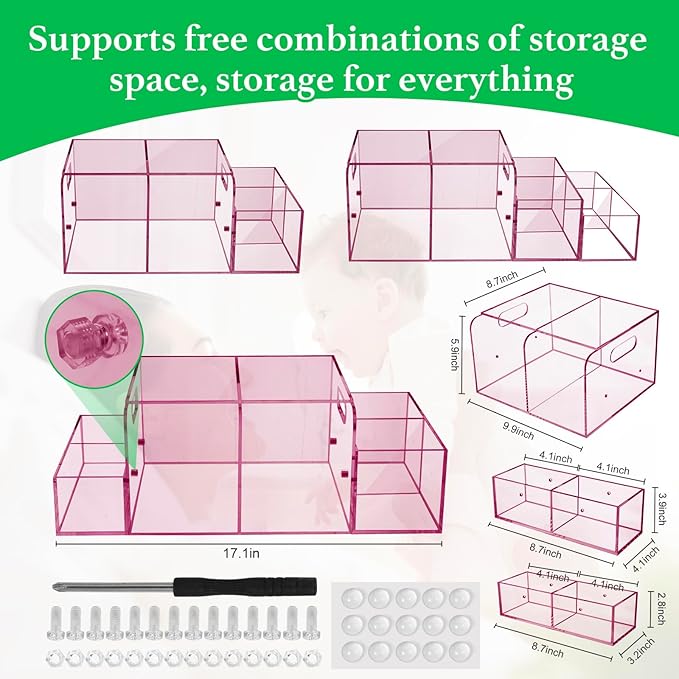 NANYEZH Acrylic Diaper Caddy, Baby Wipes Organizer for Changing Table, Dresser Top Tabletop Organizer with 4 Detachable Compartments, Anti-slip Rubber Feet, Newborn Baby Essentials, Red