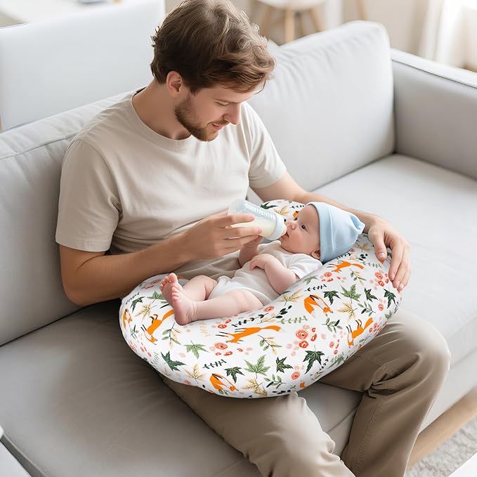 Nursing Pillow Cover, Fits Standard Breastfeeding Pillows – Ultra Soft Cotton, Breathable, Hypoallergenic & Washable – Adorable Fox Pattern for Newborn Baby Girls & Boys (1 Pack, Cover Only)