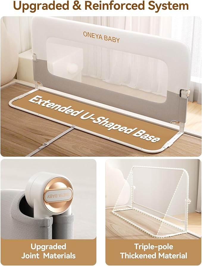 Baby Bed Rail Guard, 32in Thickened Toddler Bed Rail for Toddlers, Extral Tall Swing Down Kids Child Safety Side Railing Guards/Rails for Twin, Full, Queen, King Bunk Size Bed, White/Grey, 27”H