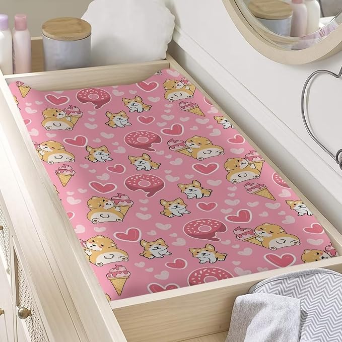 Dog Heart Valentine Changing Pad Cover Waterproof Diaper Changing Cover Durable Breathable Soft Universal Tray Table Mat Infant/Toddler