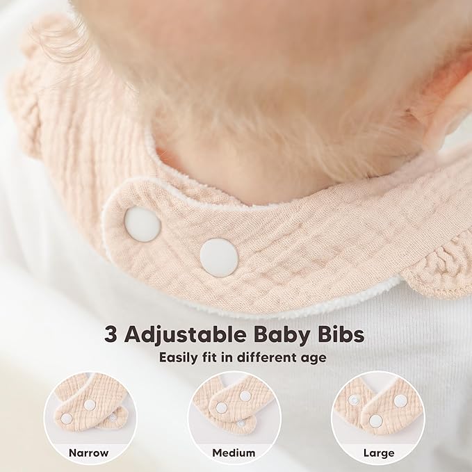 Bearmoss 8 Pack Muslin Baby Bibs for Drooling and Teething, Soft Bibs for Girls, Boys, Newborn