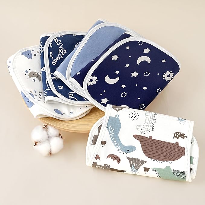 Yoofoss Baby Burp Cloths 100% Organic Cotton 5 Pack Burping Cloths for Babies Boys Girls Large 21''X10'' Extra Soft and Absorbent Dinosaur