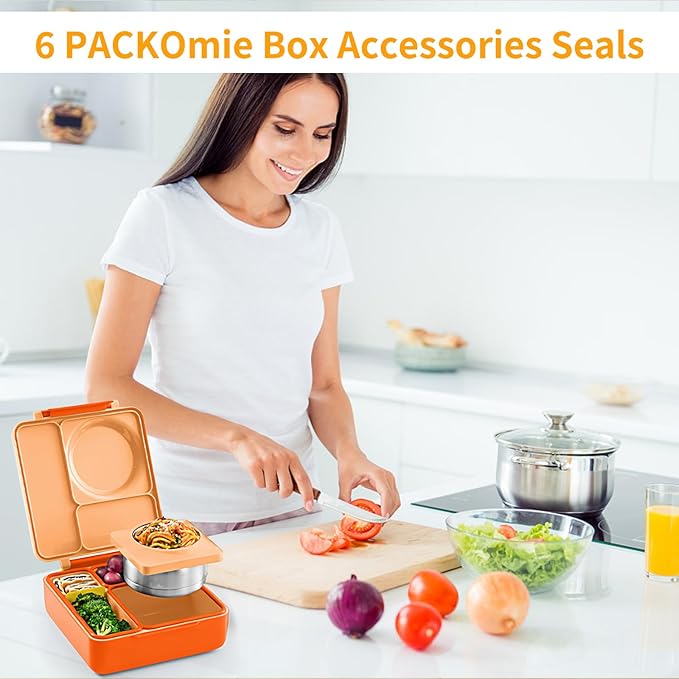 6 PCS (3 Sets) Replacement Gaskets Compatible with OmieBox Redesigned Model - Food-Grade Silicone Lid Seals and Thermos O-Rings Set - Leak-Proof BPA-Free Bento Box Accessories (Blue Orange White)