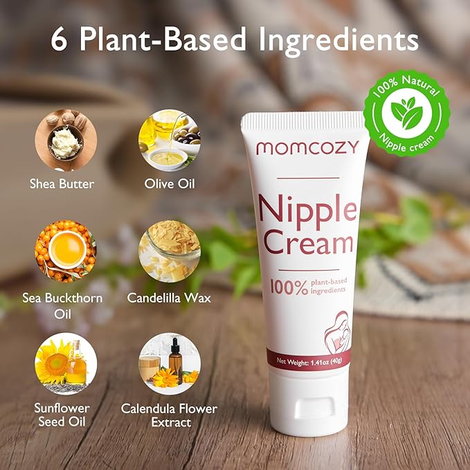 Momcozy Nipple Cream Safe for Breastfeeding, No Wipe Off Lanolin-Free Nipple Balm, Soothing Cream, Breastfeeding Essentials for Nursing & Pumping Moms, 1.41 oz
