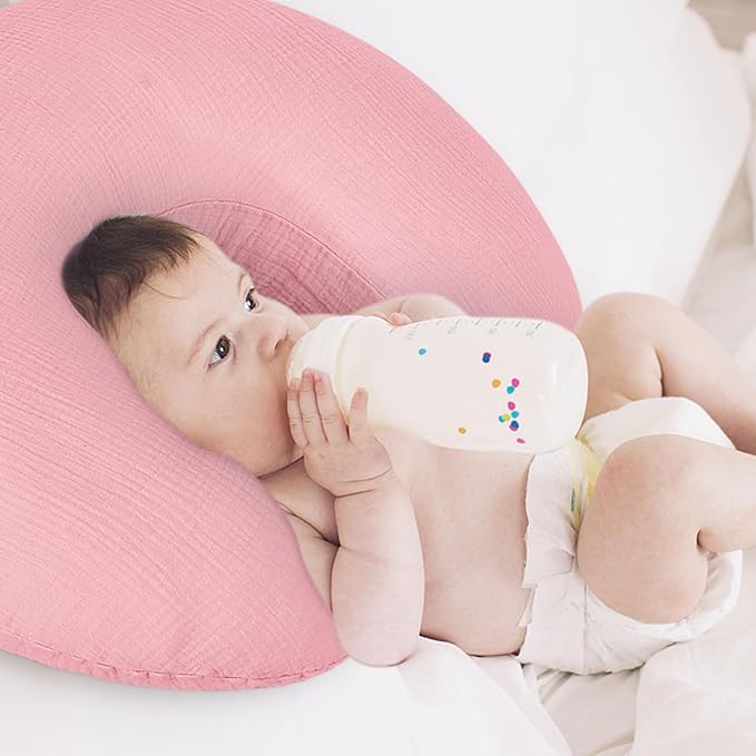 Pro Goleem Muslin Nursing Pillow Cover, 100% Cotton Soft Breathable Feeding Pillow Slipcover for Breastfeeding Moms, Fits Standard Infant Nursing Pillow, for Boys and Girls, 2 Pack (Pink＆Purple)