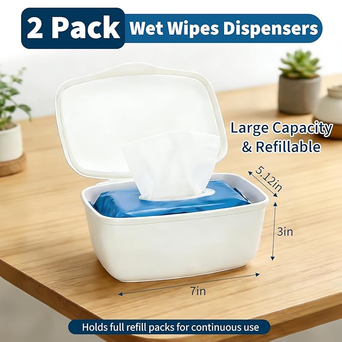 2 Pack Wipes Dispenser Compatible with Cottonelle Flushable - Wet Wipe Dispenser, Refillable Wipe Holder Keep Wipes Clean and Fresh, Easy One-Handed Access, Minimalist Design for Any Bathroom Décor