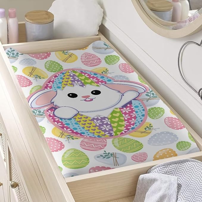 Cute Rabbit Easter Changing Table Cover Waterproof Changing Pad Cover for Baby Comfy Breathable Stretchy Universal Tray Table Mat Easy to Clean