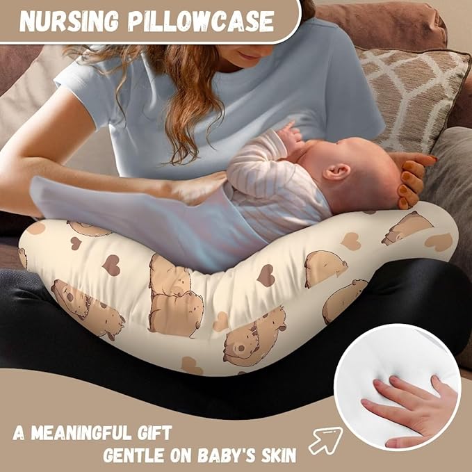 Jeiento Love Heart Capybara Nursing Pillow Covers Soft Comfortable Covers for Nursing Pillow Breastfeeding Pillow Slipcover for Baby